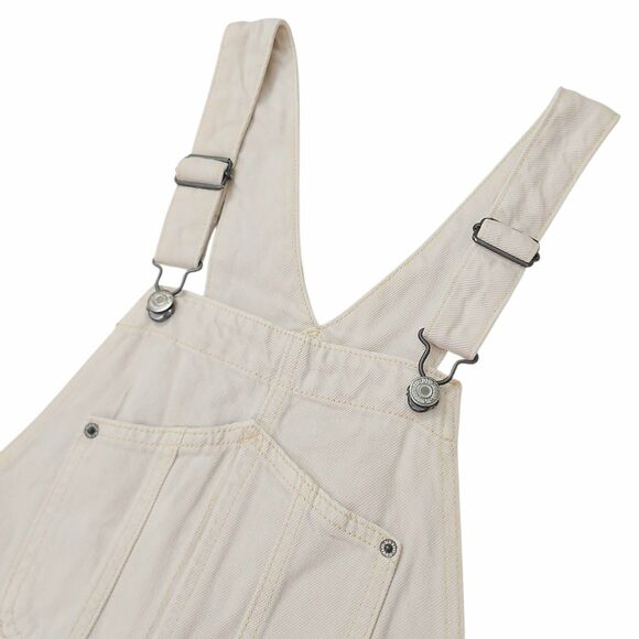 Old Navy Overalls Womens 8 Beige 100% Cotton Side Button Utility Denim Retro Y2K - Picture 3 of 13